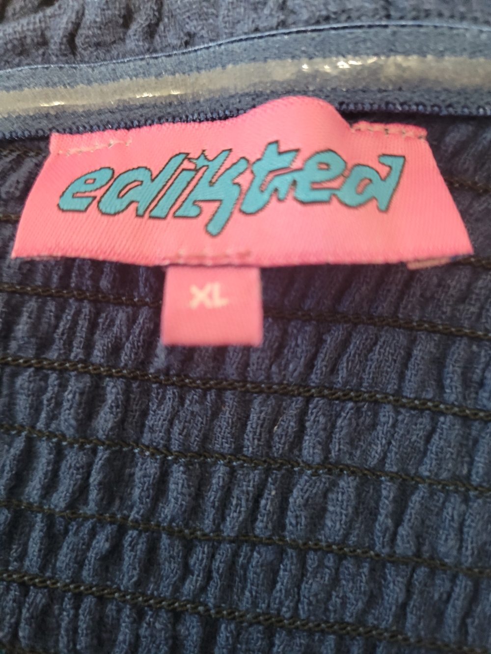 Edikted Navy Blue Smocked Dress with Pink Label - Picture 2 of 3